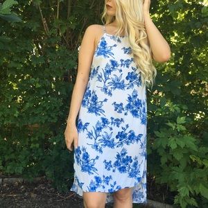 Blue Floral Shift Slit Dress